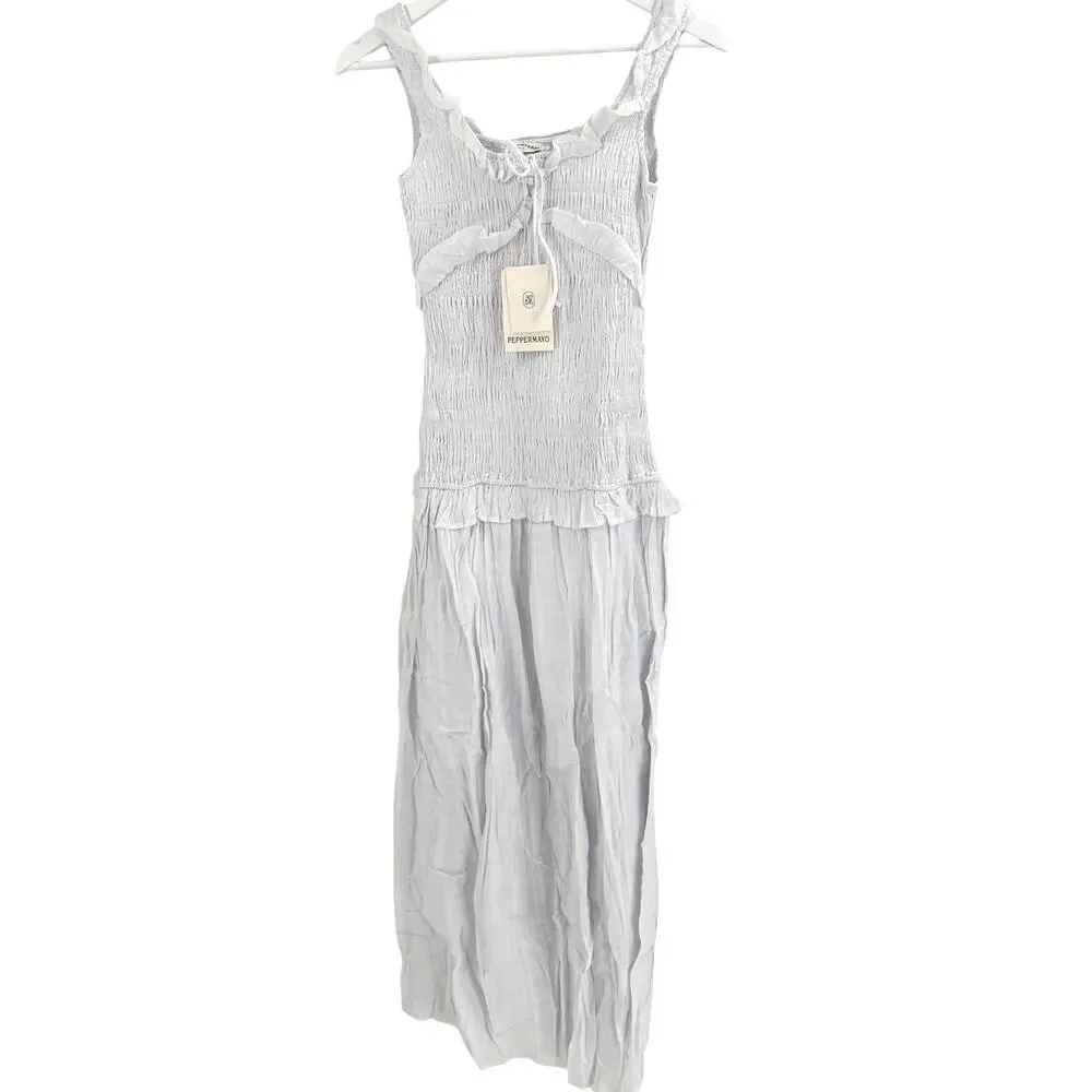 Peppermayo Women's White Westlyn Shirred Maxi Dress Size 2 - Picture 6 of 10